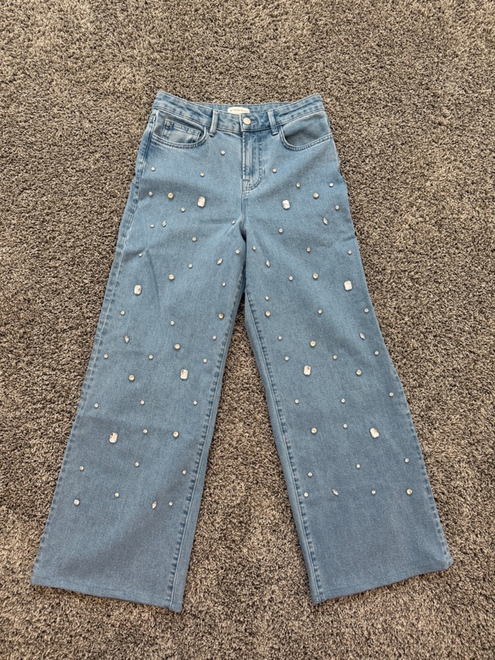 Gianni Bini Blue Wide-Leg Jeans with Crystal Embellishments